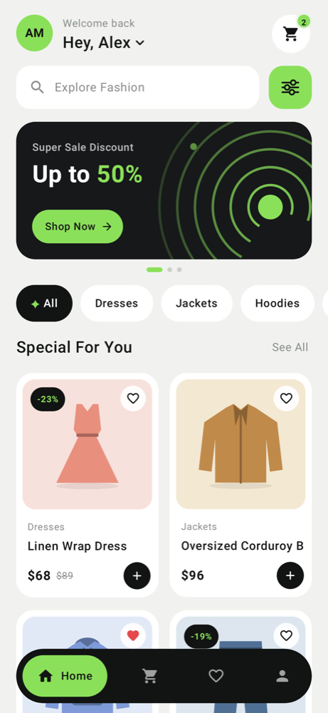 The sample shop app on Android